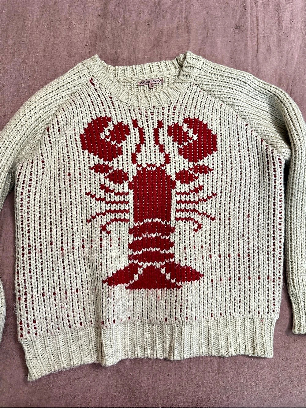 Bailey Rose Lobster Sweater Cream & Red Size Small